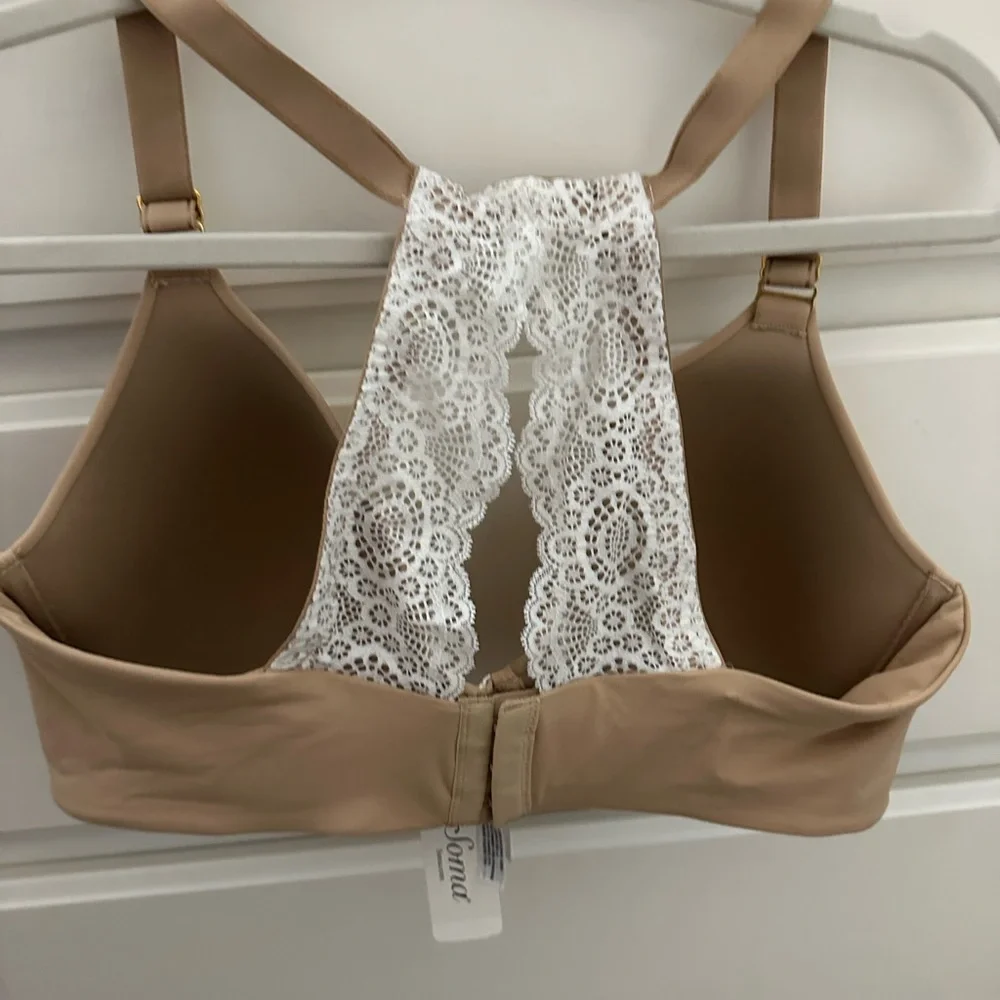Soma Embraceable FC Geo Lace Racerback Bra Soft Tan/Ivory 36DDD - Picture 2 of 3